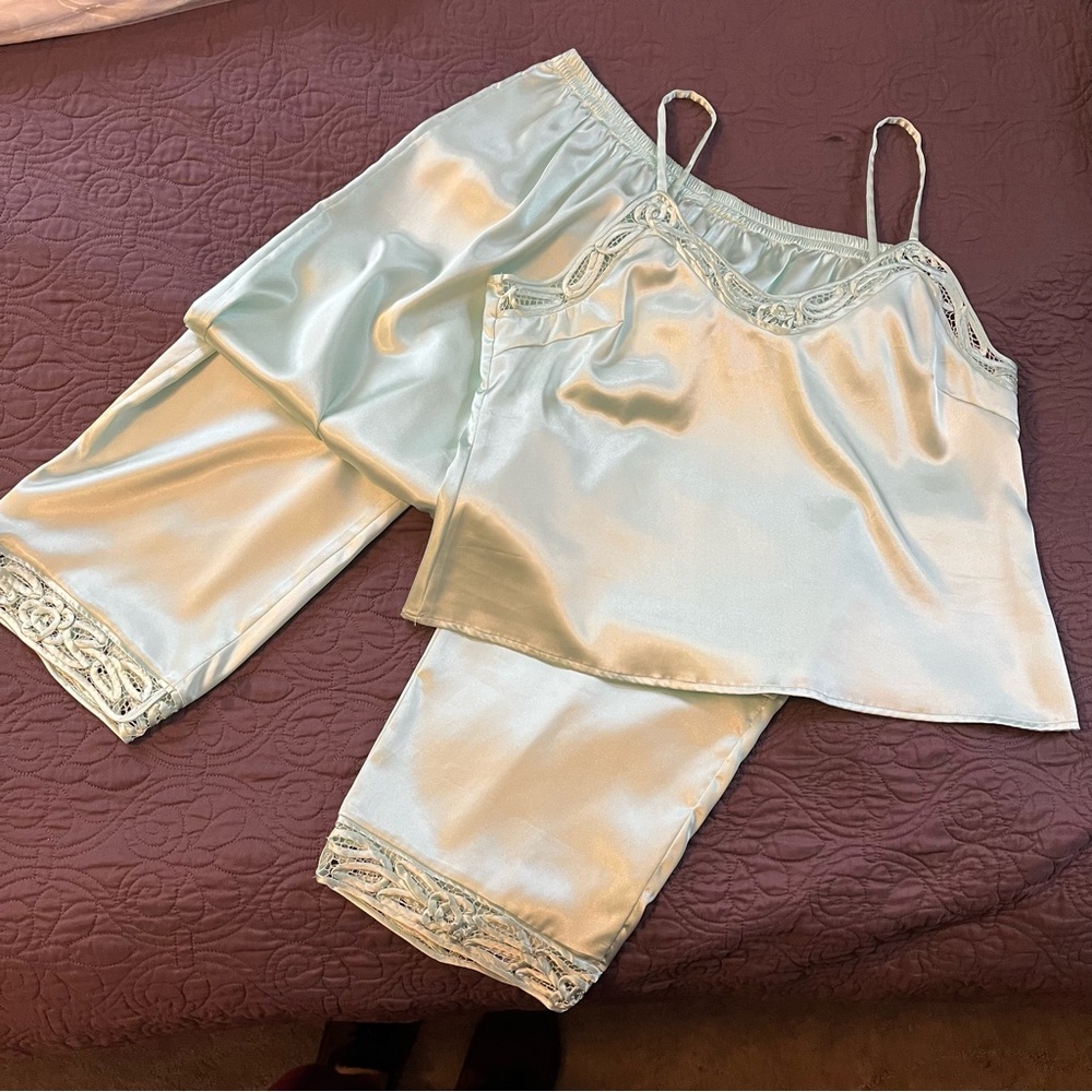Soulmates Satin Pajama Set in Soft Blue